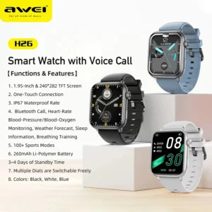 AWEI H26 Waterproof Bluetooth Calling Remote Photography Smart Watch